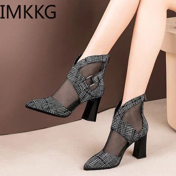 women hollow out summer cool mesh ankle boots roman female chunky high heels lady girls fashion sandals boots f90331, Black